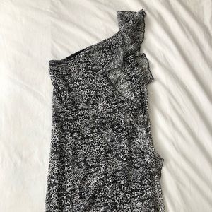 Animal print 1 shoulder fitted dress with ruffle